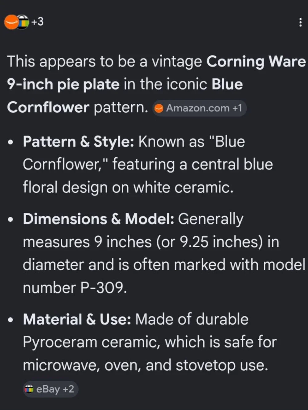 Corningware Blue Cornflower Vintage Pie 9